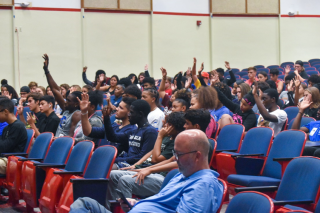 High school sports captains from around Broward County engage with several speakers at Plantation High School for the Student ACES Captains Summit Oct. 18, 2019. Speakers included ACES co-founder Buck Martinez, former University of Miami football player Q