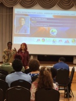 Mayor Hazelle Rogers (left) and Marie Gill addressing Infrastructure audience – July 6, 2022