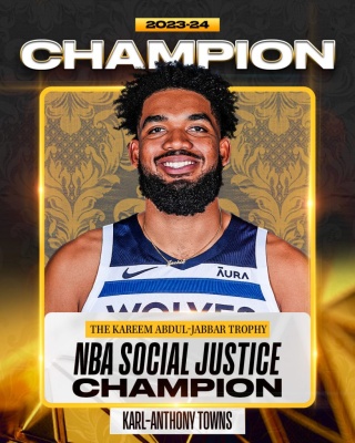 (BPRW) Minnesota Timberwolves’ Karl-Anthony Towns named 2023-24 NBA Social Justice Champion and will receive the Kareem Abdul-Jabbar Trophy | Press releases