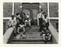 Neighborhood Arts Center gathered on steps at 252 Georgia Avenue Photograph by Jim Alexander, 1977 Neighborhood Arts Center Records